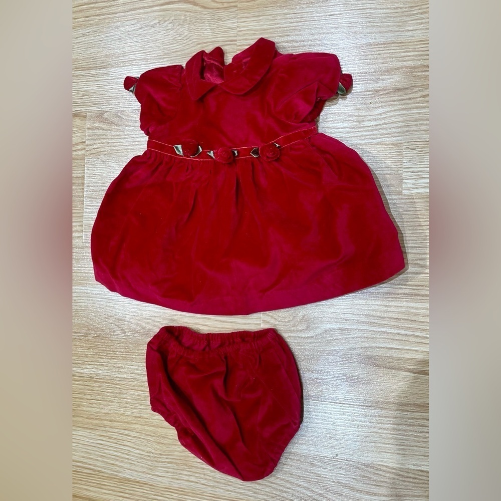 The Children’s Place - Red velvet dress with roses.🌹